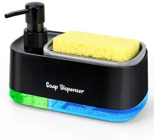 Hand and Dish Soap Dispenser Set for Kitchen, Dual Soap Dispenser with Sponge Holder, 3-in-1 Countertop Soap Pump Dispenser for Kitchen Sink, Useful Kitchen Gadgets - Black Hand and Dish Soap Dispenser Set for Kitchen, Dual Soap Dispenser with Sponge Holder, 3-in-1 Countertop Soap Pump Dispenser for Kitchen Sink, Useful Kitchen Gadgets - Black