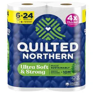 Quilted Northern Ultra Soft & Strong Toilet Paper, 6 Mega Rolls = 24 Regular Rolls, 4X Stronger*, Premium Soft Toilet Tissue Quilted Northern Ultra Soft & Strong Toilet Paper, 6 Mega Rolls = 24 Regular Rolls, 4X Stronger*, Premium Soft Toilet Tissue