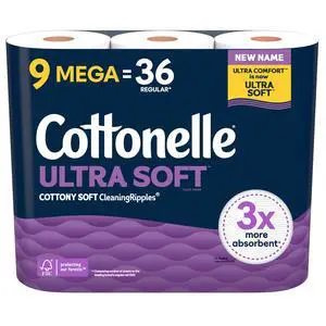 Cottonelle Ultra Soft Toilet Paper, 9 Mega Rolls = 36 Regular Rolls, Packaging May Vary Cottonelle Ultra Soft Toilet Paper, 9 Mega Rolls = 36 Regular Rolls, Packaging May Vary