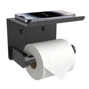 Toilet Paper Holder with Shelf Adhesive or Screw Bathroom Toilet Paper Roll Holders Wall Mount Matte Black Tissue Holder for Bathroom Hardware Accessories Toilet Paper Holder with Shelf Adhesive or Screw Bathroom Toilet Paper Roll Holders Wall Mount Matte Black Tissue Holder for Bathroom Hardware Accessories