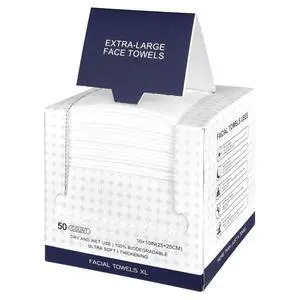 Disposable Face Towels, 50 Count Ultra Soft Biodegradable Facial Cleansing Cloths, Lint-Free Makeup Remover Cloth in Paper Box Disposable Face Towels, 50 Count Ultra Soft Biodegradable Facial Cleansing Cloths, Lint-Free Makeup Remover Cloth in Paper Box