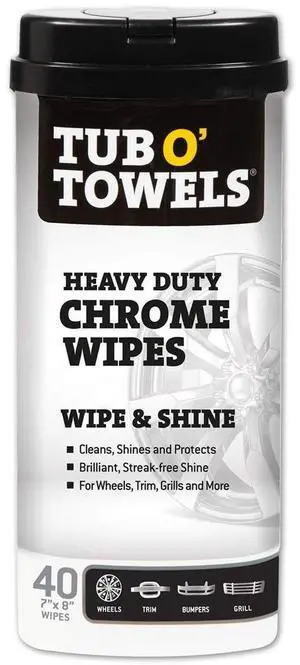 Heavy Duty Chrome Wipes - Clean, Shine & Protect Chrome, Aluminum, Copper, and Brass Surfaces - Oil-Based Polishing Wipes - Resists Streaks & Fingerprints - 40 Count for Auto Detailing Heavy Duty Chrome Wipes - Clean, Shine & Protect Chrome, Aluminum, Copper, and Brass Surfaces - Oil-Based Polishing Wipes - Resists Streaks & Fingerprints - 40 Count for Auto Detailing