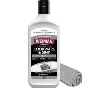 Stainless Steel Sink and Cookware Cleaner and Polish with Microfiber Cloth - 8 Ounce Stainless Steel Sink and Cookware Cleaner and Polish with Microfiber Cloth - 8 Ounce