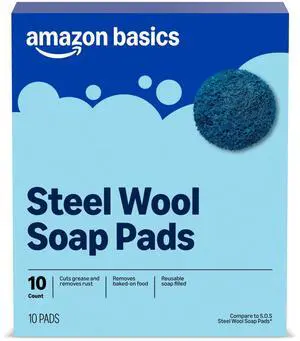 Steel Wool Soap Pads, Reusable, Cuts Grease and Removes Rust, 10 Count, Pack of 1 Steel Wool Soap Pads, Reusable, Cuts Grease and Removes Rust, 10 Count, Pack of 1