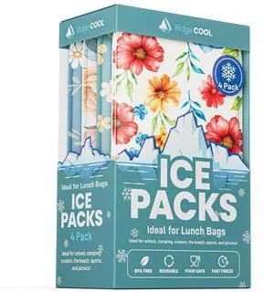 Slim Ice Packs for Lunch Boxes and Coolers, 4 Pack Reusable Gel Freezer Packs with Cute Floral Designs, BPA-Free Food Safe Non-Toxic Cold Packs, Long Lasting Ice Packs for Kids, 4.5 x 6 In Slim Ice Packs for Lunch Boxes and Coolers, 4 Pack Reusable Gel Freezer Packs with Cute Floral Designs, BPA-Free Food Safe Non-Toxic Cold Packs, Long Lasting Ice Packs for Kids, 4.5 x 6 In