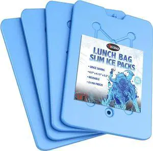 4 Pack Slim Ice Packs for Lunch Boxes & Coolers Reusable, Quick Freeze, Space Saving Freezer Packs Small Thin Cold Packs (Blue) 4 Pack Slim Ice Packs for Lunch Boxes & Coolers Reusable, Quick Freeze, Space Saving Freezer Packs Small Thin Cold Packs (Blue)