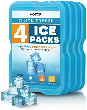 Reusable Ice Packs for Cooler & Lunch Boxes Slim, BPA-Free, Leakproof Gel Packs for Lunch Bag, Cooler Backpack & Travel Food Storage (4 Packs), 4.8" x 0.5" x 7.0" Reusable Ice Packs for Cooler & Lunch Boxes Slim, BPA-Free, Leakproof Gel Packs for Lunch Bag, Cooler Backpack & Travel Food Storage (4 Packs), 4.8" x 0.5" x 7.0"