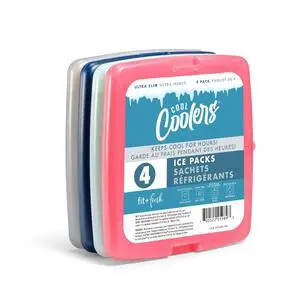 Cool Coolers Slim, Reusable Ice Packs for Lunch Bags, Beach Bags, Coolers, and More, Set of 4, Multicolored Cool Coolers Slim, Reusable Ice Packs for Lunch Bags, Beach Bags, Coolers, and More, Set of 4, Multicolored