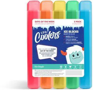 Cool Coolers , 5 Pack Days of the Week Ice Blocks, Compact & Reusable Ice Packs for Lunch Boxes & Coolers, Multi Colored Cool Coolers , 5 Pack Days of the Week Ice Blocks, Compact & Reusable Ice Packs for Lunch Boxes & Coolers, Multi Colored