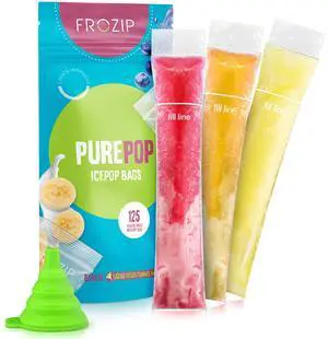 125 Disposable Ice Popsicle Mold Bags| BPA Free Freezer Tubes With Zip Seals | For Healthy Snacks, Yogurt Sticks, Juice & Fruit Smoothies, Ice Candy Pops| Comes With A Funnel (8x2") 125 Disposable Ice Popsicle Mold Bags| BPA Free Freezer Tubes With Zip Seals | For Healthy Snacks, Yogurt Sticks, Juice & Fruit Smoothies, Ice Candy Pops| Comes With A Funnel (8x2")