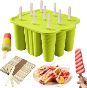 9 Cavity Popsicles Molds with 50pcs Wooden Sticks, Silicone Popsicle Molds, BPA Free Popsicle Maker Mold, Reusable Homemade Ice Pop Mold, Easy-Release Ice Cream Mold for Kids Adult 9 Cavity Popsicles Molds with 50pcs Wooden Sticks, Silicone Popsicle Molds, BPA Free Popsicle Maker Mold, Reusable Homemade Ice Pop Mold, Easy-Release Ice Cream Mold for Kids Adult