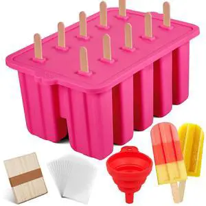 Homemade Popsicles Molds, Food Grade Popsicle Molds for Kids, 10 Cavity Non-BPA Silicone Ice Pop Maker, Reusable Silicone Popsicle Molds with 50 Stick, 50 Bags, Funnel (Pink) Homemade Popsicles Molds, Food Grade Popsicle Molds for Kids, 10 Cavity Non-BPA Silicone Ice Pop Maker, Reusable Silicone Popsicle Molds with 50 Stick, 50 Bags, Funnel (Pink)