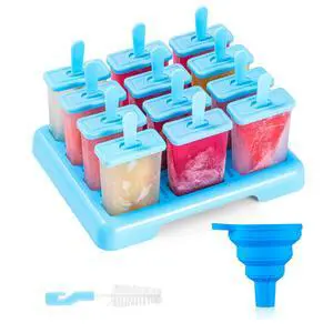 Popsicle Molds, 12 Reusable Ice Pop Molds with Stand, Collapsible Funnel and Cleaning Brush, BPA-Free Popsicle Maker for Homemade Fruit Pops, Yogurt Pops and Frozen Snacks Popsicle Molds, 12 Reusable Ice Pop Molds with Stand, Collapsible Funnel and Cleaning Brush, BPA-Free Popsicle Maker for Homemade Fruit Pops, Yogurt Pops and Frozen Snacks