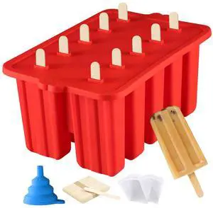 Silicone Popsicles Molds,10 Cavity Homemade Popsicle Molds DIY Ice Pop Molds for Kids & Adults Food Grade BPA-Free with Popsicle Maker Sticks Popsicles Bags A Funnel (Red) Silicone Popsicles Molds,10 Cavity Homemade Popsicle Molds DIY Ice Pop Molds for Kids & Adults Food Grade BPA-Free with Popsicle Maker Sticks Popsicles Bags A Funnel (Red)