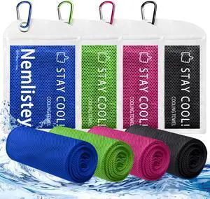 4 Pack Cooling Towels, Soft Breathable Cooling Towels for Neck and Face, Microfiber Gym Towels for Men and Women with Waterproof Bag & Carabiner, Sweat Towel for Yoga, Golf, Hiking, Running 4 Pack Cooling Towels, Soft Breathable Cooling Towels for Neck and Face, Microfiber Gym Towels for Men and Women with Waterproof Bag & Carabiner, Sweat Towel for Yoga, Golf, Hiking, Running