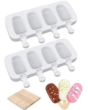 Popsicle Molds Set of 2, Ice Pop Molds Silicone 4 Cavities Ice Cream Oval Cake Pop Mold with 50 Wooden Sticks for DIY Popsicle, Clear Popsicle Molds Set of 2, Ice Pop Molds Silicone 4 Cavities Ice Cream Oval Cake Pop Mold with 50 Wooden Sticks for DIY Popsicle, Clear