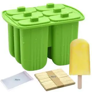 Popsicle Molds,6 Pieces Popsicles Molds Silicone BPA Free,Homemade Popsicle Maker,Reusable Easy Release Ice Pop Molds for Kids Adults,with 50 Popsicle Sticks and 50 Popsicle Bags(Green) Popsicle Molds,6 Pieces Popsicles Molds Silicone BPA Free,Homemade Popsicle Maker,Reusable Easy Release Ice Pop Molds for Kids Adults,with 50 Popsicle Sticks and 50 Popsicle Bags(Green)