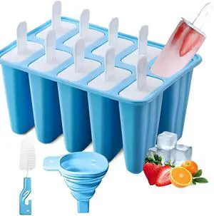 Silicone Popsicle Molds 10 Pcs Ice Pop Maker Molds with 10 Reusable Sticks, Cleaning Brush and Funnel - Homemade Easy-Release Reusable Popsicle Moulds Shapes (Blue) Silicone Popsicle Molds 10 Pcs Ice Pop Maker Molds with 10 Reusable Sticks, Cleaning Brush and Funnel - Homemade Easy-Release Reusable Popsicle Moulds Shapes (Blue)