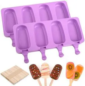 Popsicle Silicone Molds Set, 2 PCS Ice Cream Molds with 50 Wooden Sticks for Cake Pop, Ice Pop, Cakesicles (Standard Size/Purple) Popsicle Silicone Molds Set, 2 PCS Ice Cream Molds with 50 Wooden Sticks for Cake Pop, Ice Pop, Cakesicles (Standard Size/Purple)