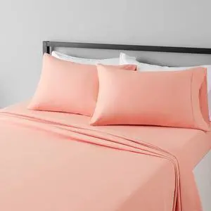 Breathable, Wrinkle Free Lightweight Microfiber 4-Piece Bed Sheet Set with 14-Inch Deep Pockets, Includes Comfortable Pillowcases, Queen, Peachy Coral, Solid Breathable, Wrinkle Free Lightweight Microfiber 4-Piece Bed Sheet Set with 14-Inch Deep Pockets, Includes Comfortable Pillowcases, Queen, Peachy Coral, Solid