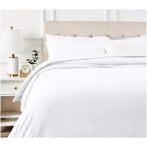 Brushed Microfiber 3-Piece Duvet Cover Set, Full/Queen, Bright White, Striped Brushed Microfiber 3-Piece Duvet Cover Set, Full/Queen, Bright White, Striped