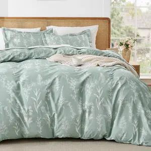 Duvet Cover Full Size, Reversible Floral Green Duvet Cover Set with Zipper Closure, 3 Pieces Botanical Patterns Soft Microfiber Bedding Set with 4 Ties (80"x90", 2 Pillow Cases) Duvet Cover Full Size, Reversible Floral Green Duvet Cover Set with Zipper Closure, 3 Pieces Botanical Patterns Soft Microfiber Bedding Set with 4 Ties (80"x90", 2 Pillow Cases)
