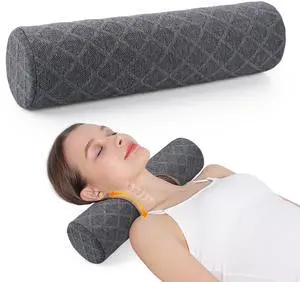 Cervical Roll Pillow, Medium Soft Memory Foam Neck Round Pillow Cylinder Bolster Pillow for Sleeping, Round Neck Support for Bed, Legs, Back and Yoga (Grey, Large - 4.7" H) Cervical Roll Pillow, Medium Soft Memory Foam Neck Round Pillow Cylinder Bolster Pillow for Sleeping, Round Neck Support for Bed, Legs, Back and Yoga (Grey, Large - 4.7" H)