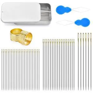 48 Pcs Sewing Needles, Small Eye Stainless Steel Needle with Threader and Thimble, Hand Sewing Supplies for Leather Cotton Fabric Denim, Small Eye Emergency Sewing Kit not Damaging The Leather 48 Pcs Sewing Needles, Small Eye Stainless Steel Needle with Threader and Thimble, Hand Sewing Supplies for Leather Cotton Fabric Denim, Small Eye Emergency Sewing Kit not Damaging The Leather
