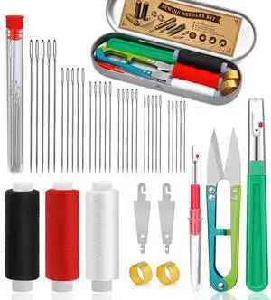 42 PCS Big Eye Steel Sewing Needles Kit, 6 Size Steel Needles for Hand Sewing, Needle and Thread Sewing Kit with Seam Ripper, Threader, Storage Box Supplies for Repairing Quilting Embroidery Crafts 42 PCS Big Eye Steel Sewing Needles Kit, 6 Size Steel Needles for Hand Sewing, Needle and Thread Sewing Kit with Seam Ripper, Threader, Storage Box Supplies for Repairing Quilting Embroidery Crafts