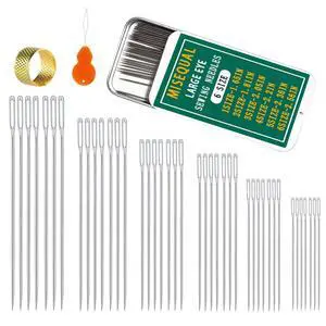 42Pcs Large Eye Sewing Needles 6 Sizes with Threader for Embroidery 42Pcs Large Eye Sewing Needles 6 Sizes with Threader for Embroidery