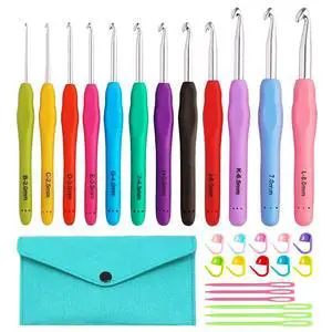 12 Size Crochet Hooks 2.0mm~8.0mm, Ergonomic Crochet Hooks Set with Case, Crochet Needle Tools for Beginner 12 Size Crochet Hooks 2.0mm~8.0mm, Ergonomic Crochet Hooks Set with Case, Crochet Needle Tools for Beginner