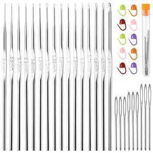 16 Pcs Lace Crochet Hooks Set, 0.5mm-2.5mm Small Crochet Hooks, Crochet Needles for Crocheting Yarn, Knitting Needles Set with Large-Eye Blunt Needles Stitch Markers 16 Pcs Lace Crochet Hooks Set, 0.5mm-2.5mm Small Crochet Hooks, Crochet Needles for Crocheting Yarn, Knitting Needles Set with Large-Eye Blunt Needles Stitch Markers