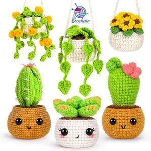 Crochet Kit for Beginners, Crochet Starter Kits for Adults, Amigurumi Craft Knitting Crocheting Kits with Step-by-Step Video Tutorials, 6 Pc Hanging Potted Plants Family(40%+ Yarn Crochet Kit for Beginners, Crochet Starter Kits for Adults, Amigurumi Craft Knitting Crocheting Kits with Step-by-Step Video Tutorials, 6 Pc Hanging Potted Plants Family(40%+ Yarn