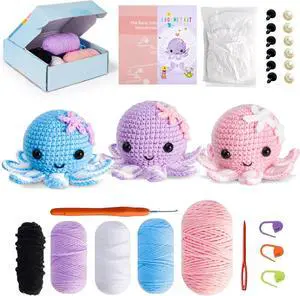 Crochet Kit for Beginners: Make 3 Cute Amigurumi Animals with Easy-to-Follow Video Tutorial, Complete Beginner Crochet Kits for Kids Adults, Creative Christmas Birthday Gift Idea for Women & Girls Crochet Kit for Beginners: Make 3 Cute Amigurumi Animals with Easy-to-Follow Video Tutorial, Complete Beginner Crochet Kits for Kids Adults, Creative Christmas Birthday Gift Idea for Women & Girls