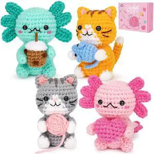Crochet Kit for Beginners, Axolotls & Cat Crochet Kit for Adults Beginner, Complete Crochet Animals Starter Kit with Step-by-Step Video Tutorials, Easy Knitting Kit Cat Crafts Gifts Crochet Kit for Beginners, Axolotls & Cat Crochet Kit for Adults Beginner, Complete Crochet Animals Starter Kit with Step-by-Step Video Tutorials, Easy Knitting Kit Cat Crafts Gifts