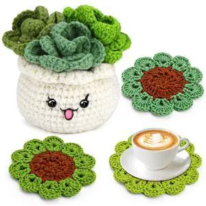 Crochet Kit for Beginners, 3PCS Coasters Potted Plants Crochet Starter Kit for Beginners Adults, Knitting Kit with Step-by-Step Video Tutorials and Crochet Yarns for DIY Christmas Decoration Crochet Kit for Beginners, 3PCS Coasters Potted Plants Crochet Starter Kit for Beginners Adults, Knitting Kit with Step-by-Step Video Tutorials and Crochet Yarns for DIY Christmas Decoration