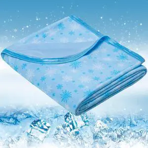 Cooling Blanket Throw Size 50"x70" for Hot Sleepers & Night Sweats Instant Cool Touch Soft Lightweight Summer Blanket with Snowflake Print for Bed Couch Travel, Blue Cooling Blanket Throw Size 50"x70" for Hot Sleepers & Night Sweats Instant Cool Touch Soft Lightweight Summer Blanket with Snowflake Print for Bed Couch Travel, Blue