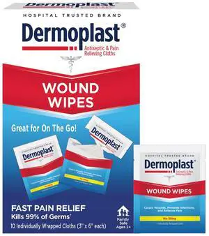 Wound Wipes, Medicated Antiseptic Wipes, First Aid Cloths, Analgesic for Minor Cuts, Scrapes and Burns on The Go, Sting Free Formula, 10 Individual Cloths (Packaging May Vary) Wound Wipes, Medicated Antiseptic Wipes, First Aid Cloths, Analgesic for Minor Cuts, Scrapes and Burns on The Go, Sting Free Formula, 10 Individual Cloths (Packaging May Vary)