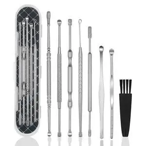 8 Pcs Ear Wax Removal Kit,Professional Double-Headed Ear Pick Earwax Removal Tools,316L Stainless Steel Ear Cleaner Curette with Cleaning Brush and Storage Box,Suit for Kid Adult(Silver) 8 Pcs Ear Wax Removal Kit,Professional Double-Headed Ear Pick Earwax Removal Tools,316L Stainless Steel Ear Cleaner Curette with Cleaning Brush and Storage Box,Suit for Kid Adult(Silver)