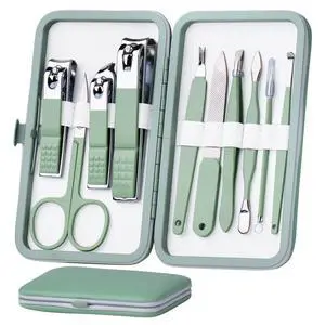 Manicure Set 10 in 1 Stainless Steel, Nail Clippers Scissors Pedicure Tools Kit - Portable Travel Grooming Kit for Men and Women with Leather Case (Jade Green) Manicure Set 10 in 1 Stainless Steel, Nail Clippers Scissors Pedicure Tools Kit - Portable Travel Grooming Kit for Men and Women with Leather Case (Jade Green)