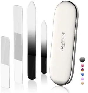 Glass Nail File and Nail Shiner, 4PC Crystal Nail File and Nano Glass Nail Buffer, Premium Set with Case, Professional Manicure Tool Fingernail Czech File for Natural Nail, Gift for Women and Girls Glass Nail File and Nail Shiner, 4PC Crystal Nail File and Nano Glass Nail Buffer, Premium Set with Case, Professional Manicure Tool Fingernail Czech File for Natural Nail, Gift for Women and Girls