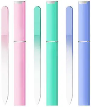 Glass Nail Files Double Side Polish Crystal Fingernail File with Case Manicure Salon Nail Care for Women Girls Pink Green Blue, 240 Grit, 3 Pack Glass Nail Files Double Side Polish Crystal Fingernail File with Case Manicure Salon Nail Care for Women Girls Pink Green Blue, 240 Grit, 3 Pack