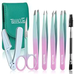 7 pcs Tweezers for Women Facial Hair, Precision Tweezer Set for Eyebrows with Curved Scissor and Eyebrow Razor for Ingrown Hair 7 pcs Tweezers for Women Facial Hair, Precision Tweezer Set for Eyebrows with Curved Scissor and Eyebrow Razor for Ingrown Hair