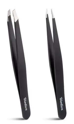 2-Pack Tweezers for Eyebrows, Facial Hair, Ingrown Hair Removal, Slant and Point Tip Tweezer Set for Women and Men, Professional Stainless Steel Precision Eyebrow Plucking Grooming with Case - Black 2-Pack Tweezers for Eyebrows, Facial Hair, Ingrown Hair Removal, Slant and Point Tip Tweezer Set for Women and Men, Professional Stainless Steel Precision Eyebrow Plucking Grooming with Case - Black