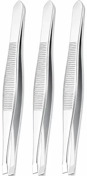 Flat Tip Tweezers Set (3 Pack) Precision Stainless Steel Tweezers for Eyebrows, Facial Hair, Ingrown Hair & Splinter Removal Professional Hair Plucker for Women & Men Flat Tip Tweezers Set (3 Pack) Precision Stainless Steel Tweezers for Eyebrows, Facial Hair, Ingrown Hair & Splinter Removal Professional Hair Plucker for Women & Men