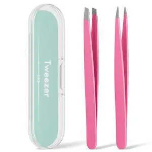 Tweezers for Women Facial Hair, Slant & Pointed Tweezers for Eyebrows, Ingrown Hair, Splinter Removal, 2 Pack Tweezer Set, Professional Stainless Steel Eyebrow Tweezers for Men and Women, Pink Tweezers for Women Facial Hair, Slant & Pointed Tweezers for Eyebrows, Ingrown Hair, Splinter Removal, 2 Pack Tweezer Set, Professional Stainless Steel Eyebrow Tweezers for Men and Women, Pink