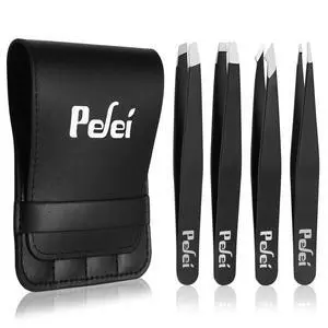Tweezers Set - Professional Stainless Steel Tweezers for Eyebrows - Great Precision for Facial Hair, Splinter and Ingrown Hair Removal (Black) Tweezers Set - Professional Stainless Steel Tweezers for Eyebrows - Great Precision for Facial Hair, Splinter and Ingrown Hair Removal (Black)