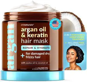 2-Step Deep Repair Hair Mask for Damaged Hair - Intensive Treatment for Dry, Damaged & Color-Treated Hair - Argan oil Deep Conditioner w/ Silk Bonnet to Drive Deeper Penetration 8 oz 2-Step Deep Repair Hair Mask for Damaged Hair - Intensive Treatment for Dry, Damaged & Color-Treated Hair - Argan oil Deep Conditioner w/ Silk Bonnet to Drive Deeper Penetration 8 oz