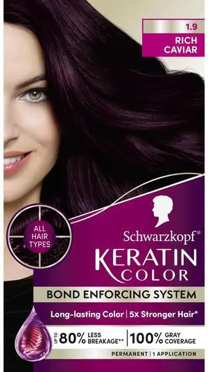 Keratin Permanent Hair Dye Cream, 1.9 Rich Caviar, Professional Quality Color for Up to 100% Gray Coverage, Bond Enforcing System Keratin Permanent Hair Dye Cream, 1.9 Rich Caviar, Professional Quality Color for Up to 100% Gray Coverage, Bond Enforcing System