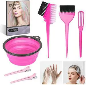 8 Pcs Hair Coloring Kit - Professional Hair Dye Tools for Home Salon Use with Bowl, Brush, Comb, Clips, Gloves & Shower Cap - Reusable Supplies (8, Pink) 8 Pcs Hair Coloring Kit - Professional Hair Dye Tools for Home Salon Use with Bowl, Brush, Comb, Clips, Gloves & Shower Cap - Reusable Supplies (8, Pink)